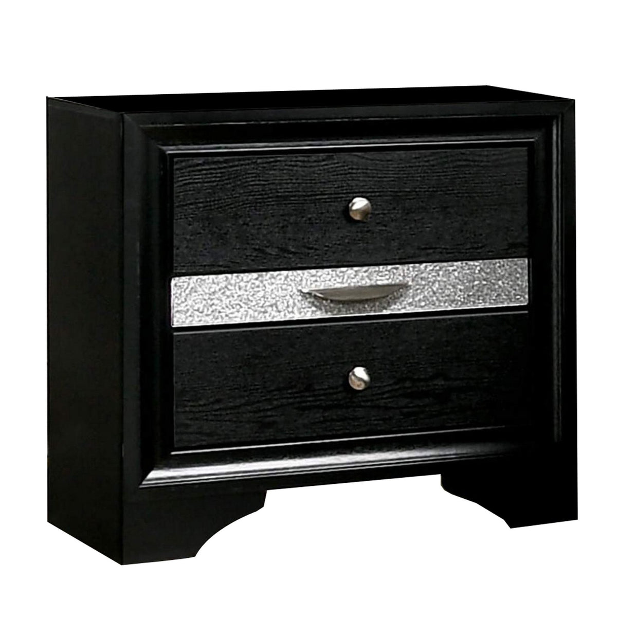 Queen Bedroom Set, Black, Silver Wood, 3 Piece Set with 2 Nightstands