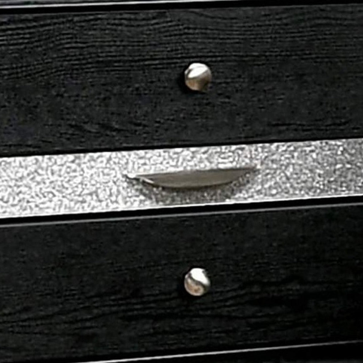Queen Bedroom Set, Black, Silver Wood, 3 Piece Set with 2 Nightstands