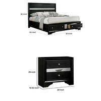 Queen Bedroom Set, Black, Silver Wood, 3 Piece Set with 2 Nightstands