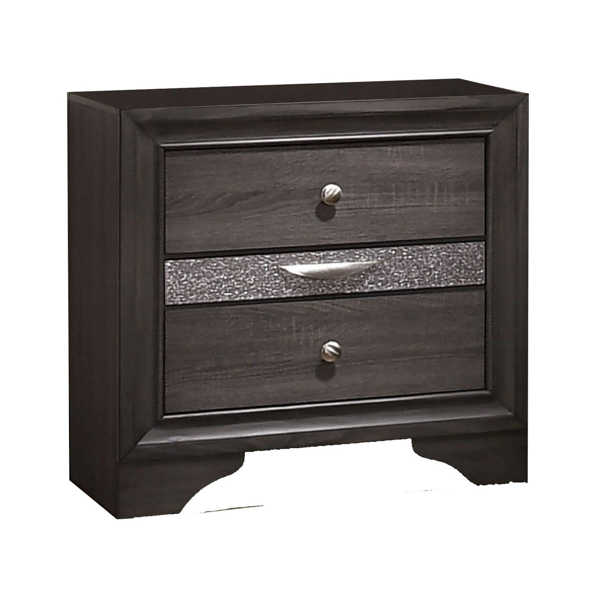Queen Bedroom Set in Gray & Silver with Brown Wood Accents – 2 Piece Set with Nightstand