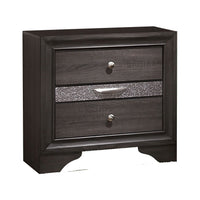 Queen Bedroom Set in Gray & Silver with Brown Wood Accents – 2 Piece Set with Nightstand