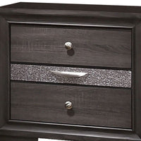 Queen Bedroom Set in Gray & Silver with Brown Wood Accents – 2 Piece Set with Nightstand