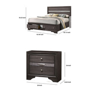 Queen Bedroom Set in Gray & Silver with Brown Wood Accents – 2 Piece Set with Nightstand