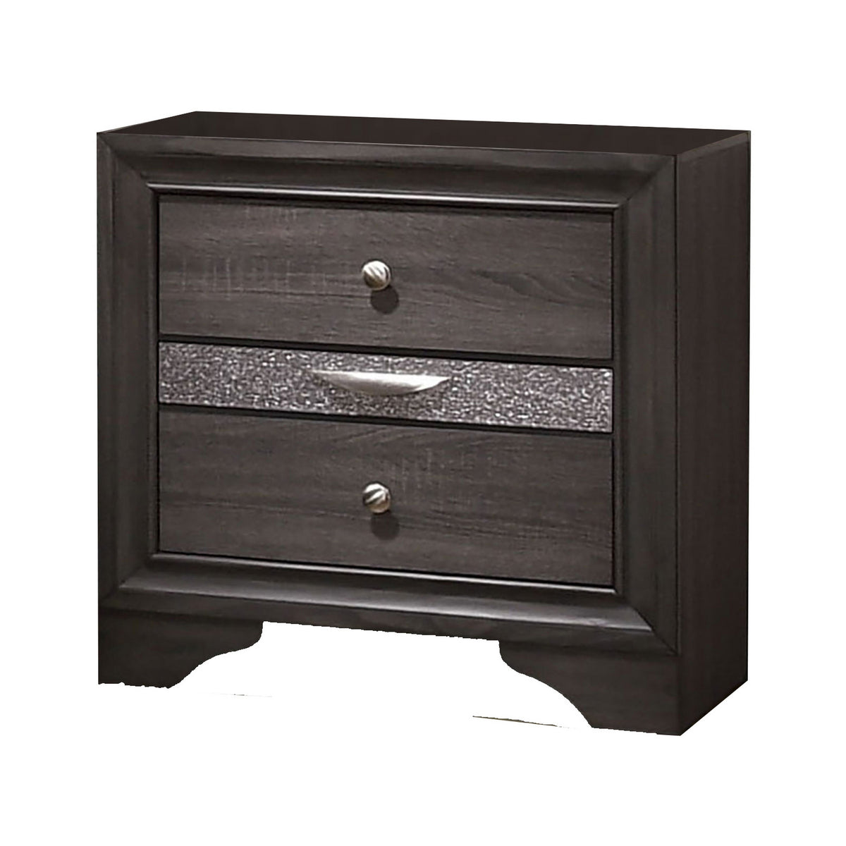 Queen Bedroom Set in Gray & Silver with Brown Wood Accents – 3 Piece Set with 2 Nightstands