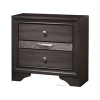 Queen Bedroom Set in Gray & Silver with Brown Wood Accents – 3 Piece Set with 2 Nightstands