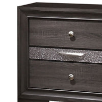 Queen Bedroom Set in Gray & Silver with Brown Wood Accents – 3 Piece Set with 2 Nightstands
