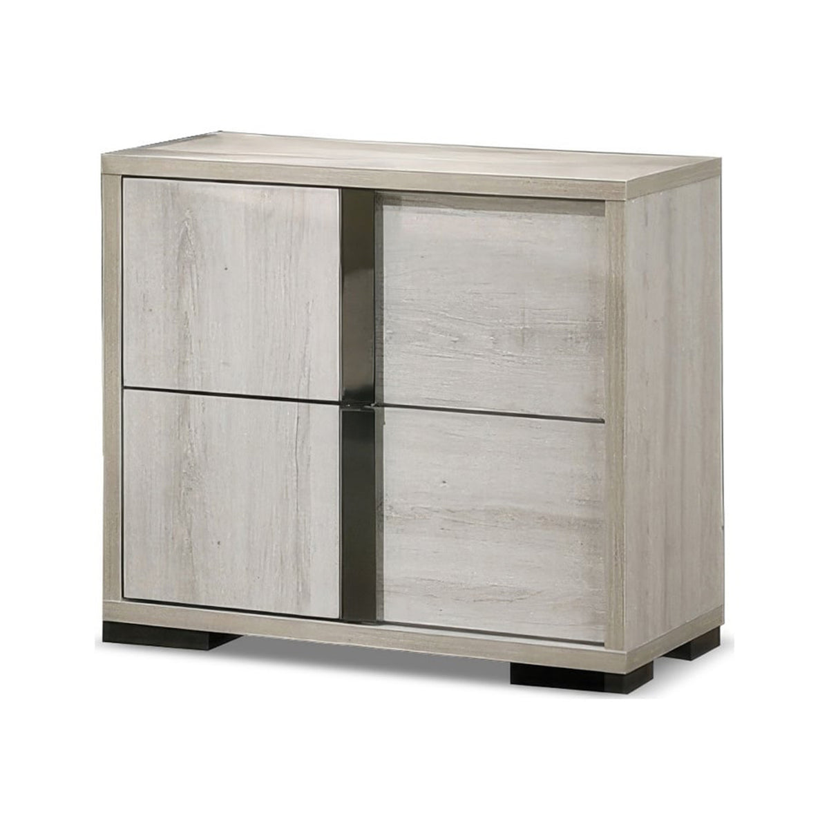 Queen Bedroom Set, White Wash, Chrome, 2 Piece Set with Nightstand