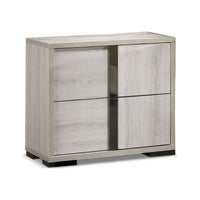 Queen Bedroom Set, White Wash, Chrome, 2 Piece Set with Nightstand