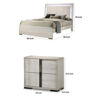 Queen Bedroom Set, White Wash, Chrome, 2 Piece Set with Nightstand