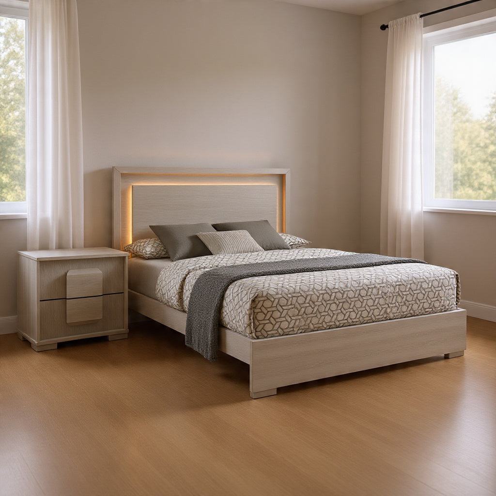 Queen Bedroom Set, White Wash, Stone Gray, 2 Piece Set with Nightstand