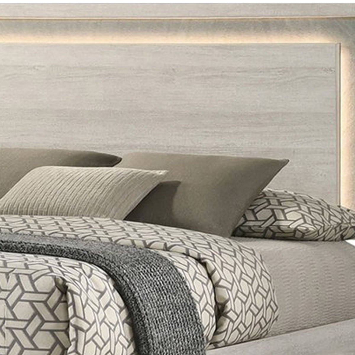 Queen Bedroom Set, White Wash, Stone Gray, 3 Piece Set with 2 Nightstands