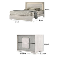 Queen Bedroom Set, White Wash, Stone Gray, 3 Piece Set with 2 Nightstands