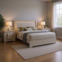 Queen Bedroom Set, White Wash, Stone Gray, 3 Piece Set with 2 Nightstands