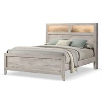 Queen Bedroom Set, White Wash, Black Wood, 2 Piece Set with Nightstand