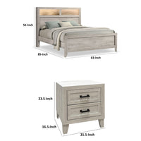 Queen Bedroom Set, White Wash, Black Wood, 2 Piece Set with Nightstand