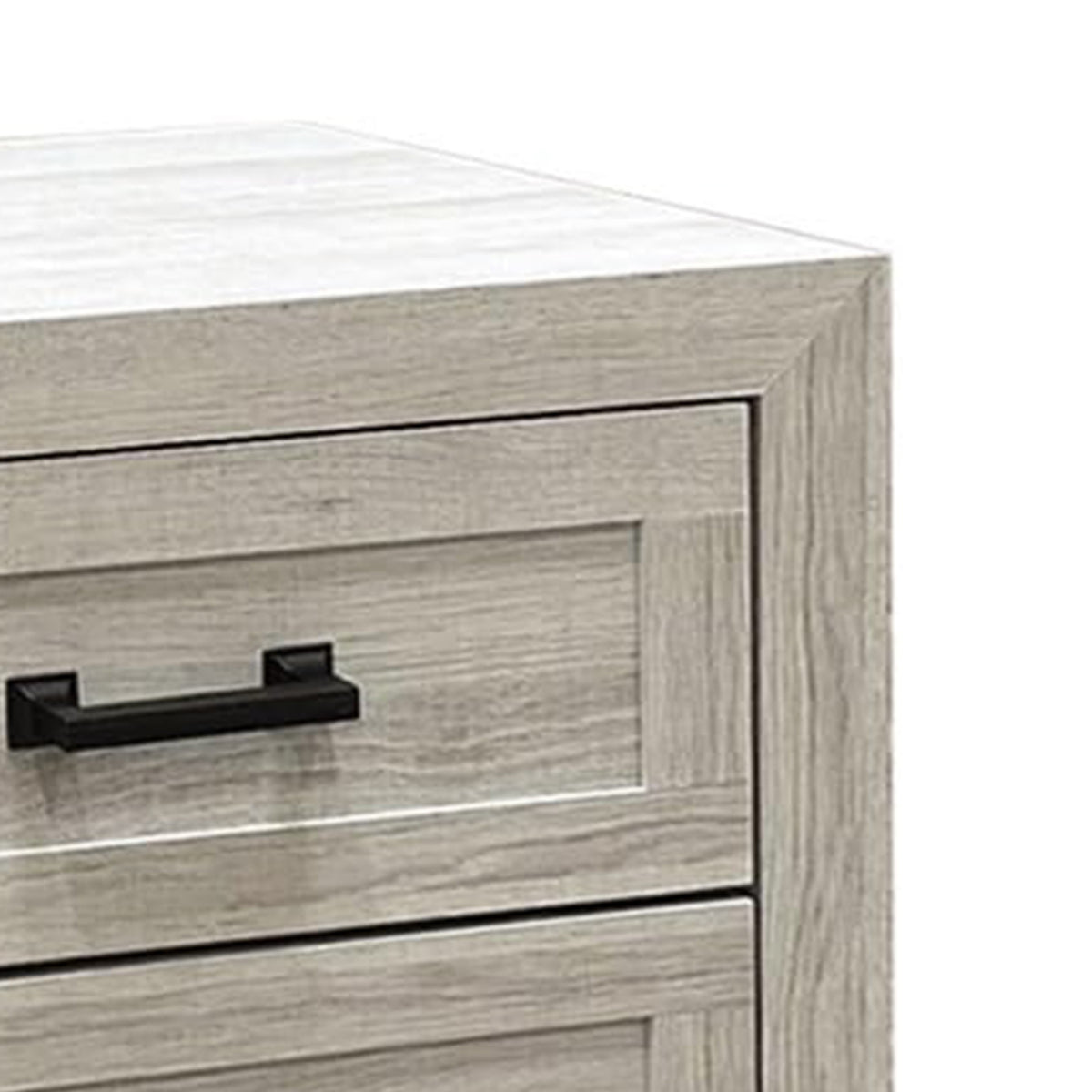 Queen Bedroom Set, White Wash, Black Wood, 3 Piece Set with 2 Nightstands
