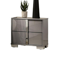 Queen Bedroom Set, Light Taupe, Chrome Silver Wood, 2 Piece Set with Nightstand