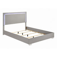 Queen Bedroom Set, Light Taupe, Chrome Silver Wood, 2 Piece Set with Nightstand