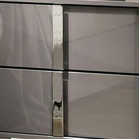 Queen Bedroom Set, Light Taupe, Chrome Silver Wood, 2 Piece Set with Nightstand