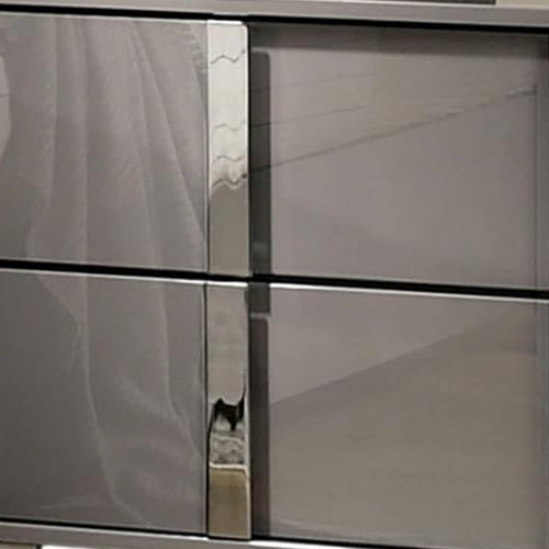 Queen Bedroom Set, Light Taupe, Chrome Silver Wood, 2 Piece Set with Nightstand