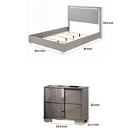 Queen Bedroom Set, Light Taupe, Chrome Silver Wood, 2 Piece Set with Nightstand