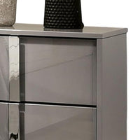 Queen Bedroom Set, Light Taupe, Chrome Silver Wood, 3 Piece Set with 2 Nightstands