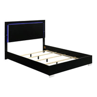 Queen Bedroom Set, Piano Black, Chrome, Chrome Silver Wood, 2 Piece Set with Nightstand