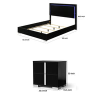 Queen Bedroom Set, Piano Black, Chrome, Chrome Silver Wood, 2 Piece Set with Nightstand