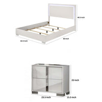 Queen Bedroom Set, White, Chrome, Chrome Silver Wood, 3 Piece Set with 2 Nightstands