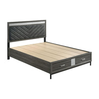 Queen Bedroom Set, Gray, Silver, Black Wood, 2 Piece Set with Nightstand