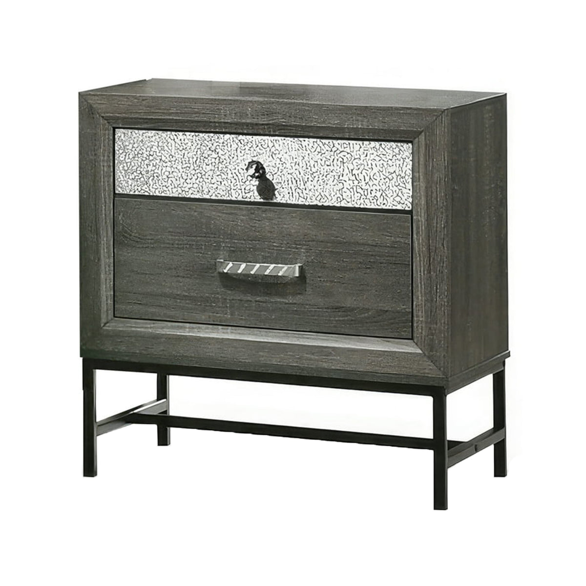 Queen Bedroom Set, Gray, Silver, Black Wood, 3 Piece Set with 2 Nightstands