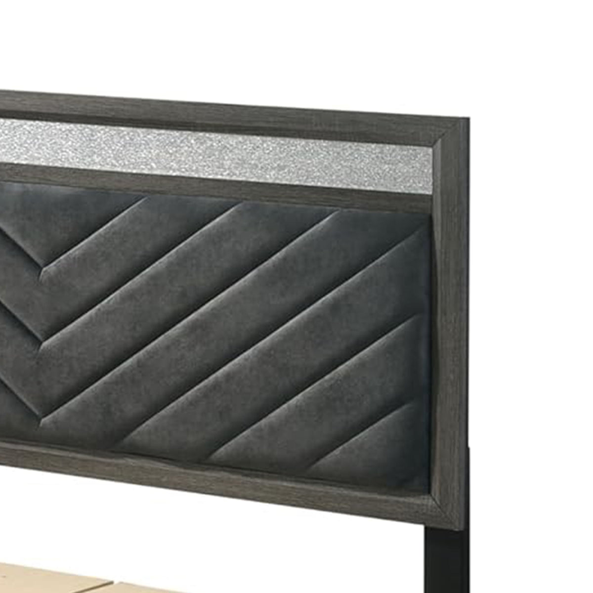 Queen Bedroom Set, Gray, Silver, Black Wood, 3 Piece Set with 2 Nightstands