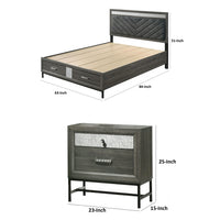 Queen Bedroom Set, Gray, Silver, Black Wood, 3 Piece Set with 2 Nightstands