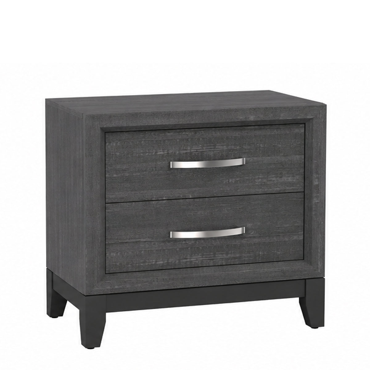 Queen Bedroom Set, Gray, Black Wood, 2 Piece Set with Nightstand