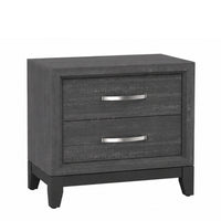 Queen Bedroom Set, Gray, Black Wood, 2 Piece Set with Nightstand