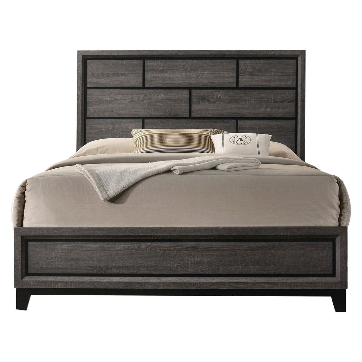 Queen Bedroom Set, Gray, Black Wood, 2 Piece Set with Nightstand