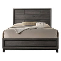 Queen Bedroom Set, Gray, Black Wood, 2 Piece Set with Nightstand