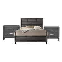 Queen Bedroom Set, Gray, Black Wood, 3 Piece Set with 2 Nightstands