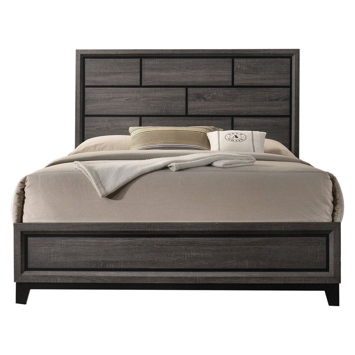Queen Bedroom Set, Gray, Black Wood, 3 Piece Set with 2 Nightstands