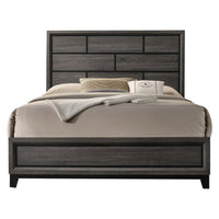 Queen Bedroom Set, Gray, Black Wood, 3 Piece Set with 2 Nightstands