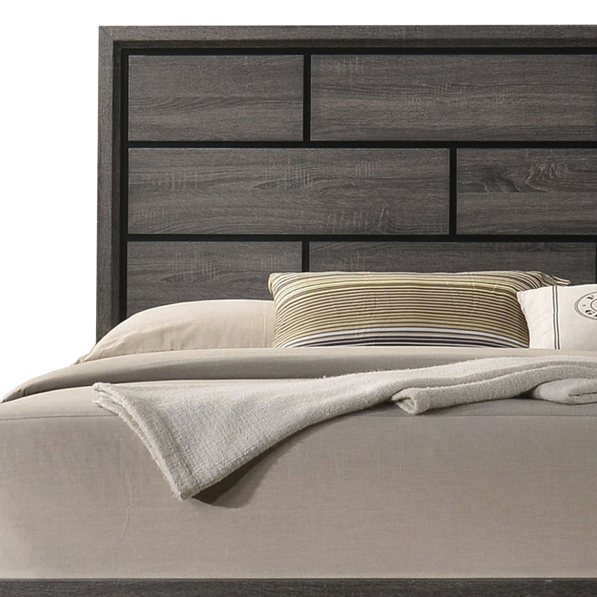 Queen Bedroom Set, Gray, Black Wood, 3 Piece Set with 2 Nightstands