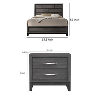 Queen Bedroom Set, Gray, Black Wood, 3 Piece Set with 2 Nightstands