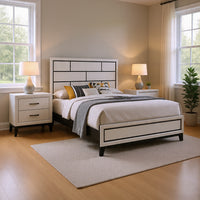 Queen Bedroom Set, White, Black, Nickel Wood, 2 Piece Set with Nightstand