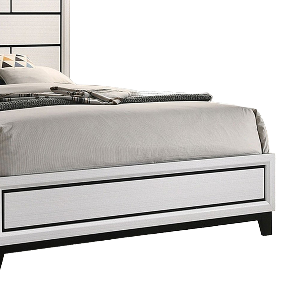 Queen Bedroom Set, White, Black, Nickel Wood, 3 Piece Set with 2 Nightstands