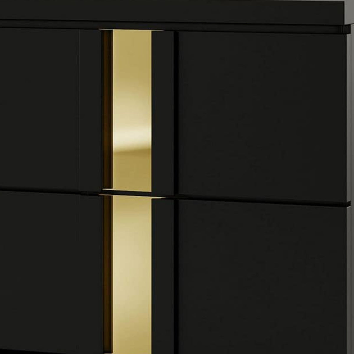 Queen Bedroom Set, Black, Gold Wood, 2 Piece Set with Nightstand