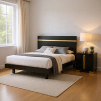 Queen Bedroom Set, Black, Gold Wood, 2 Piece Set with Nightstand