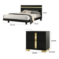 Queen Bedroom Set, Black, Gold Wood, 3 Piece Set with 2 Nightstands
