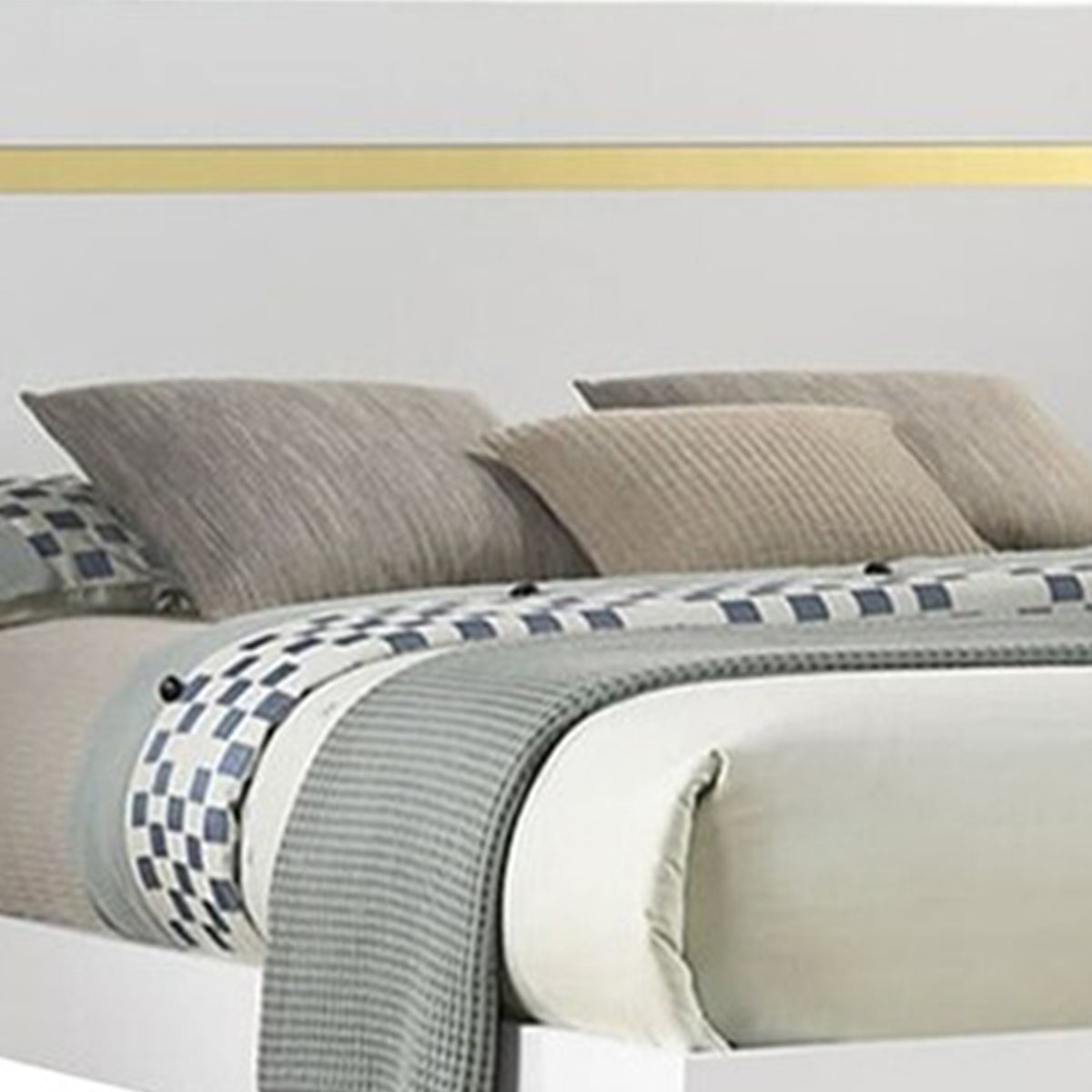 Queen Bedroom Set, White, Gold Wood, 2 Piece Set with Nightstand