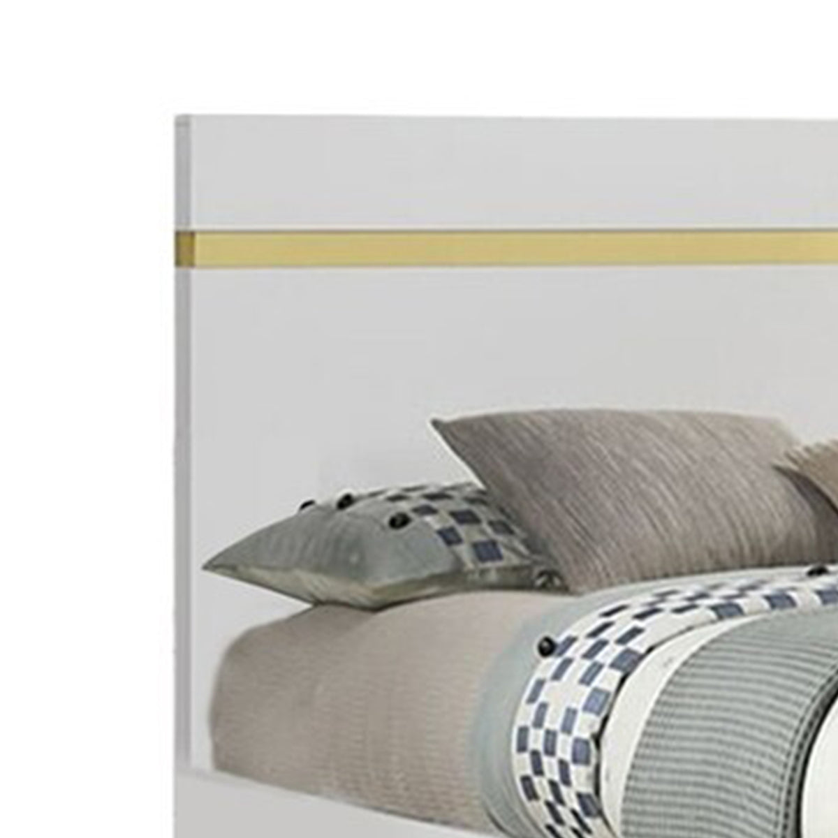 Queen Bedroom Set, White, Gold Wood, 2 Piece Set with Nightstand
