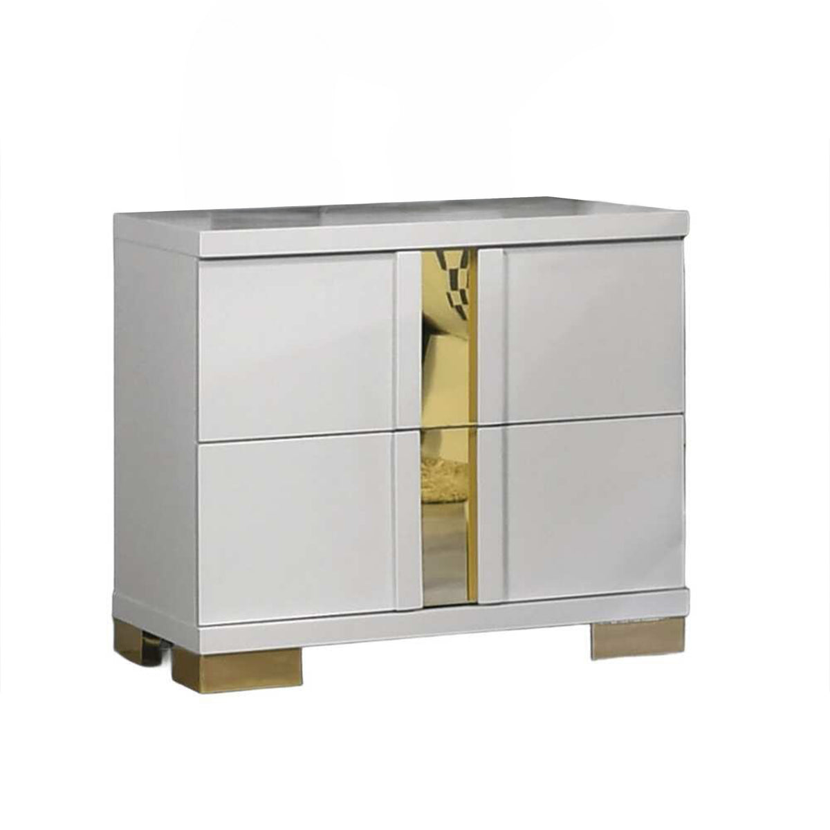 Queen Bedroom Set, White, Gold Wood, 2 Piece Set with Nightstand